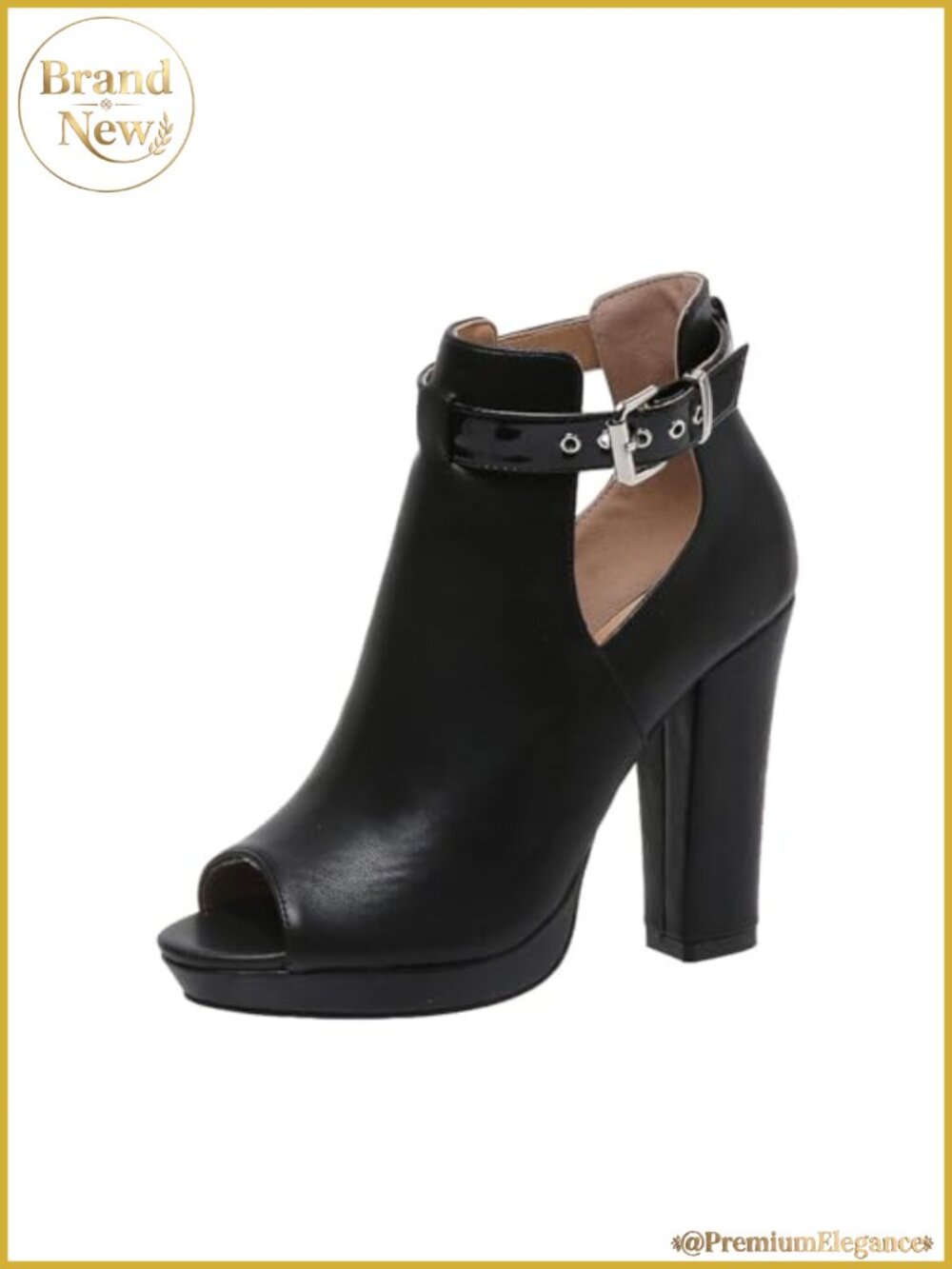 Open Peep Toe Booties Cutout Side Strap Chunky Heel Sandals
